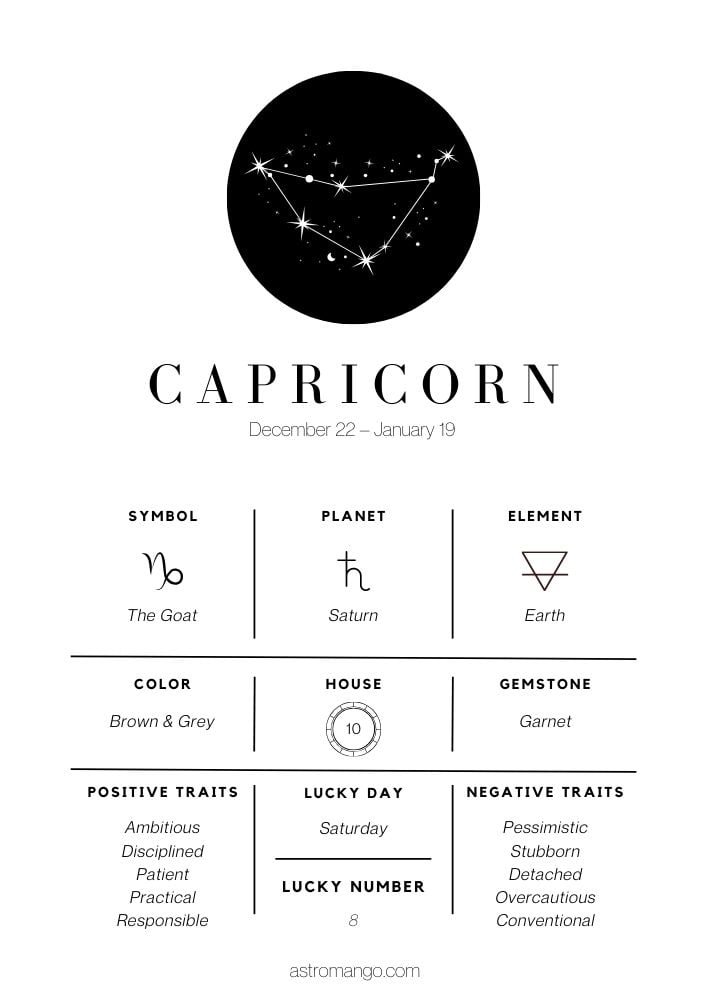 Capricorn - Zodiac Signs Cheat Sheet