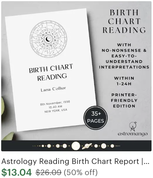 Custom Birth Chart Report. Personalized 40+ page in-depth astrology reading. Quick turn around. 