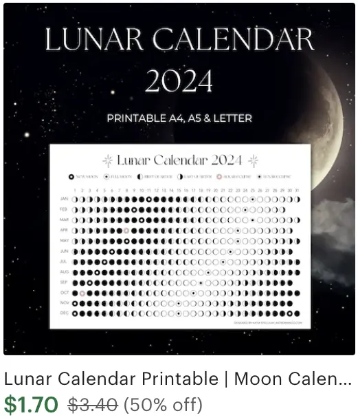 Moon Phases Calendar 2024 Printable Aesthetic