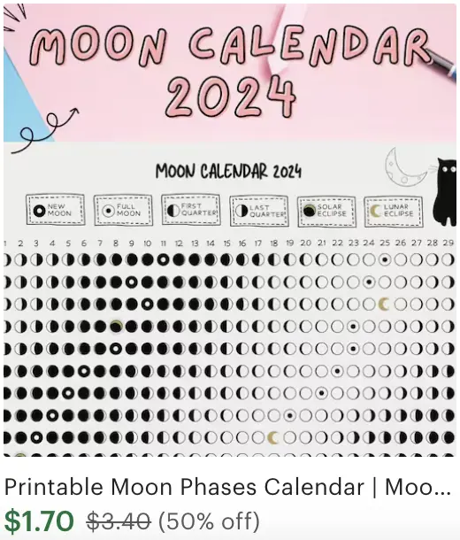Moon Phases Calendar 2024 Printable Cute Doodle Theme