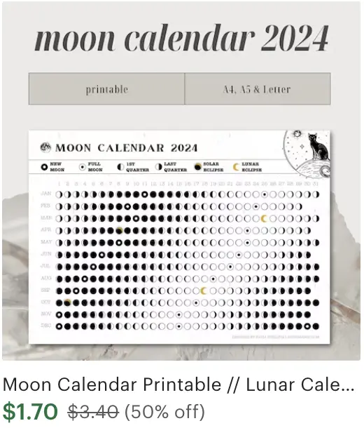 Moon Phases Calendar 2024 Printable Vintage Theme